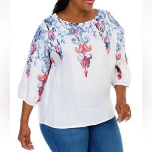Kindred Women’s Anthropologie Embroidered Boho Blouse Peasant Size 1X Plus